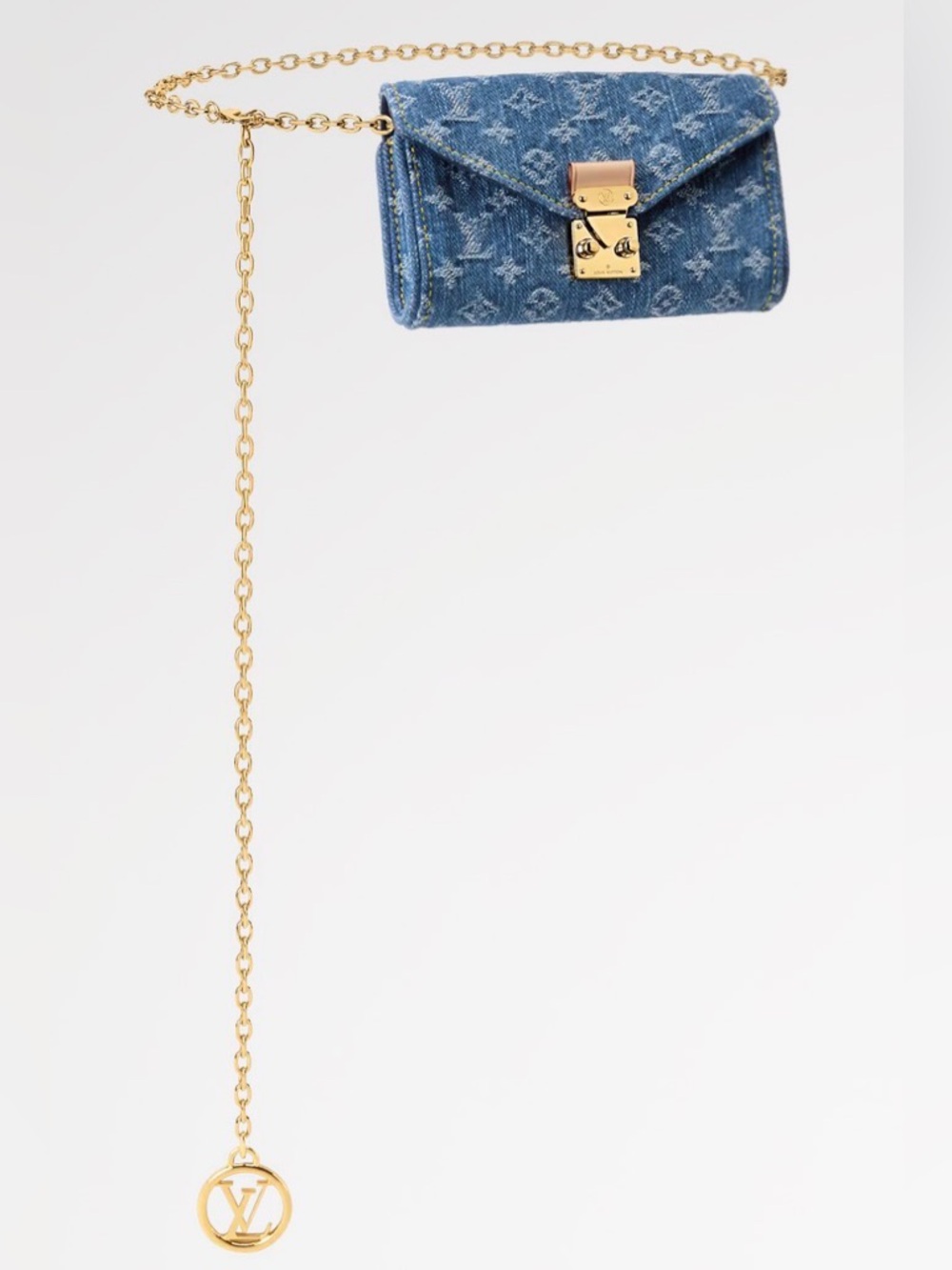 Louis Vuitton Denim Mini Pochette in Blue with Gold Chain